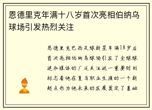 恩德里克年满十八岁首次亮相伯纳乌球场引发热烈关注