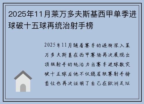 2025年11月莱万多夫斯基西甲单季进球破十五球再统治射手榜